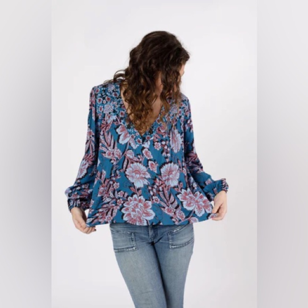 NWT Band Of The Free JOSIE SAPPHIRE MIXED PRINT LONG SLEEVE TOP Bohemian Tunic - Picture 2 of 5